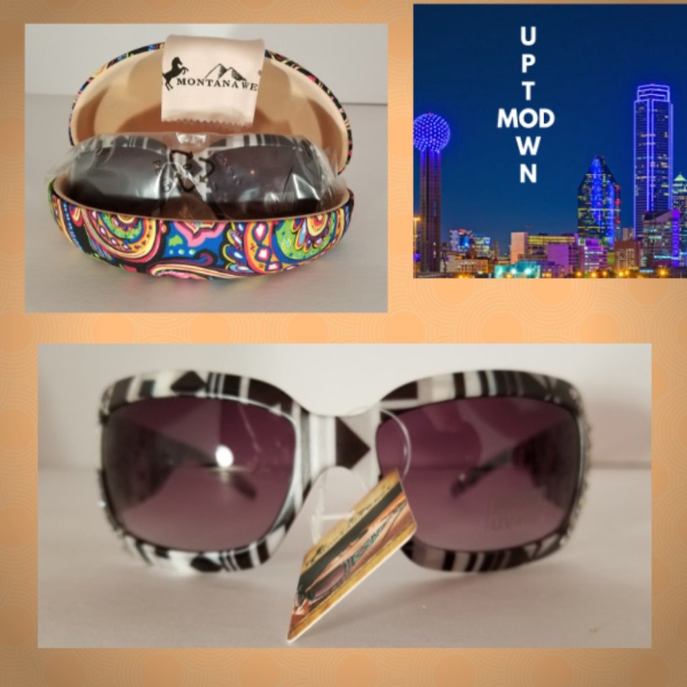 Montana West NWT BLK and WHT Southwestern Design Bling Sunglasses